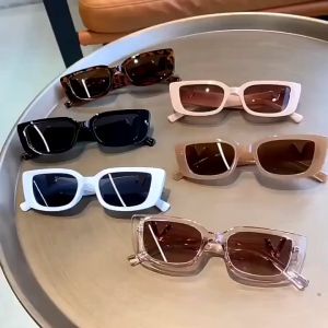 WE Kacamata Hitam Wanita V Logo Anti Uv Fashion Retro Vintage Frame Persegi Minimalis Kekinian K46