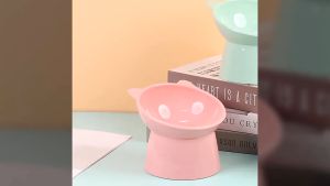 SKISOPGO Pet Bowl Tilted Food Water Bowl High Foot Neck Protector Pet Feeding Bowl Single Cat Head Design Bekas Mangkuk Kucing