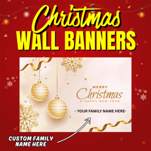 Christmas Wall Banner Wall Decoration Holidays Banner Hew Year Banners with CUSTOM FAMILY NAME