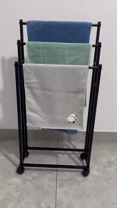 3 Layer Towel Rack Standing with Wheels Bathroom Towel Rack Standing Drying Rack Outdoor Clothes Rack Metal Bathroom Storage Organizer Space Savers for Bathroom Balcony