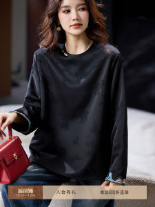 เสื้อยืดผู้หญิงลายปักสไตล์ย้อนยุคแบบใหม่ของ SuMu เสื้อผ้าแฟชั่นสไตล์จีนขนาดใหญ่สำหรับฤดูใบไม้ร่วง 2025 ทรงหลวม แขนยาว