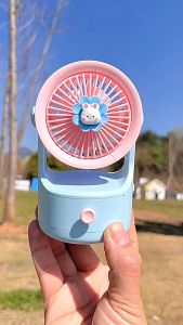 88162 Cute cartoon fun portable desktop drawer for children and students to store small USB rechargeable mini fan