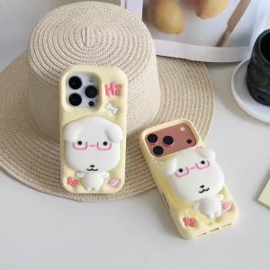 EOENKK | Korean INS 3D Ganadi Puppy Silicone Phone Case For iPhone 17 Pro Max 12 13 14 15 16 Pro Max Plus 16e 17e Shockproof Back Cover