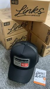 LINKSWEAR Topi Jaring Pria Trucker Hat Jaring Pria Dewasa Full Black New LTTFBA091
