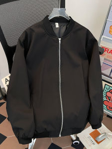 แจ็คเก็ตบินสีพื้นสีสันสดใสสำหรับผู้ชาย Cleanfit แจ็คเก็ตเบสบอลสไตล์อเมริกันฤดูใบไม้ร่วง ทรงหลวม ทรงพื้นฐาน แจ็คเก็ตบิน