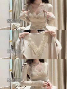 Sensual Apricot Lace V-neck Blouse