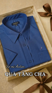 Áo Sơ Mi Nam Công Sở Trung Niên Thương Hiệu Anton Somianton Vải Cotton Màu Xanh Trơn Ngắn Tay Có Túi - YSN13