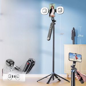 Clemeng Alloy Selfie Stick Portable Travel Tripod Stand Mobile Phone Holder 360 Degree Rotation Vlog Handheld Shooting Anti- Shake