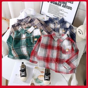 Childrens Casual Plaid Shirt Collared Long Sleeve Autumn Winter New Style Boys Girls Casual Open Cardigan Korean Version
