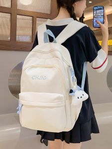 กระเป๋าเป้สะพายหลังผู้หญิงความจุขนาดใหญ่ กระเป๋าใส่หนังสือ กระเป๋าสะพายไหล่ผ้าใบ กระเป๋าเป้สะพายหลังสไตล์เรียบง่ายสำหรับนักเรียนมัธยมปลาย