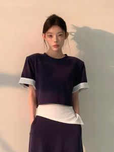 Fashionable American Style Womens T-shirt Set with Fixed Waist Jeans and Short Skirt New Arrival Cotton Material for 25-35 Year Olds
