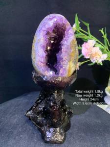 Fast selling ✨Money should be spent where it matters most — fully polished all genuine crystal.  💜 Yellow Hematoid Amethyst Dragon Egg – fully polished deep cave (6 cm) ✨ On promotion now!