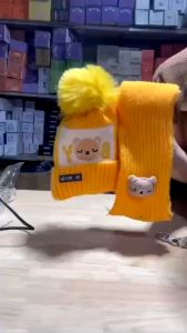 Mũ len kèm khăn gấu boy cho bé 1-3 tuổi siêu ấm nón mùa đông mẫu mới Mũ Nón len quả bông cho bé kèm khăn cực xinh