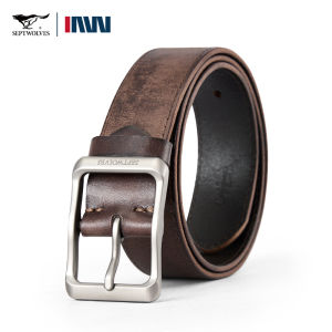 SEPTWOLives สลักเข็มขัดหนังแท้แบบคลาสสิกทำจากสังกะสีหัวเข็มขัดอัลลอยหนังวัวชั้นดีสร้างความประหลาดใจให้วันพ่อ