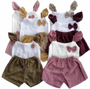 Barcrepe Top with Colored Corduroy Short Set for Girls 0-1 And 2-3 Years Old - Kids Fashion