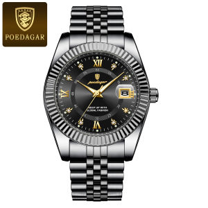 POEDAGAR Top Fashion Wristwatch For Men Waterproof Luminous Date Business Man Watch Stainless Steel Quartz Classic Mens Watches