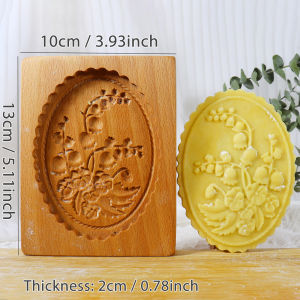 Wood Cookie Molds with Lily of The Valley Pattern 3D DIY Carved Embossed Cookie Cutter Moulds for Baking Fondant Cake Biscuit