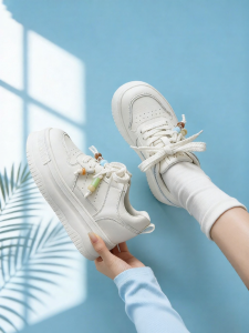 Josiny | Thick Soled Elevated White Sneakers Soft Bottom