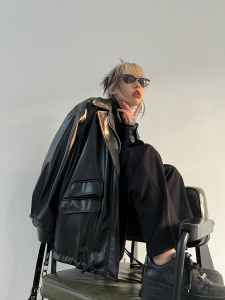 Retro Punk Style Womens Biker Jacket Casual Streetwear PU Leather Coat Spring Autumn New Arrival Trendy Loose Fit Long Sleeve