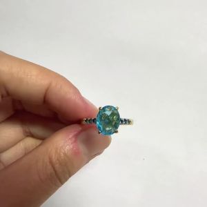 Huitan Women Ring Inlaid Blue CZ Fashion Wedding Party Accessories Gold Color Versatile Lady Daily Elegant Charming Jewelry Gift