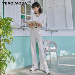 Vero Moda New Spring Summer Pants Womens Fashion Magic Tape Slimming Long Pants Asymmetric Straight Leg Casual Trousers