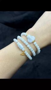 vòng tay nữ dáng chuỗi bạch ngọc jade tự nhiên mix lu thống hồ ly bạch ngọc và charm sen bi cầu kim tiền vàng tây vòng tay đá phong thủytrang sức thiết kế đủ hóa đơn thẻ bảo hành