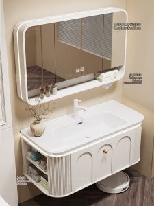 DIPURUI | High-end Custom Oak Curved Solid Surface Basin and Bathroom Cabinet