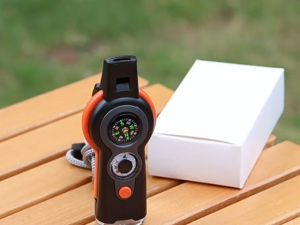 7 In 1 Emergency Survival Whistle Led Light Thermometer Compass Magnifier Keychain Portable Whistle