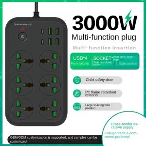 Universal Power Strip Extension Socket with USB Type-c EU US AU UK Multi Plug Overload Protection Power Electric AC110 220V