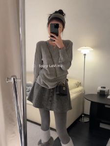 XUECAIQI | Autumn Winter Matching 2026 New Korean Style Knitted Coat Beaded Short Skirt Three Piece Set