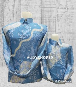 Couple kemeja batik ayah dan anak laki laki katun premium warna baby blue