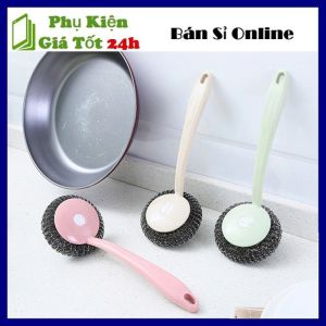 Cây Cọ Xoong Nồi BÚI SẮT KHÔNG RỈ Siêu Bền Có Tay Cầm Cán Dài Sạch Sẽ Tiện Lợi - Dụng Cụ Cọ Rửa Xoong Nồi Chén Bát Cán Dài Đa Năng