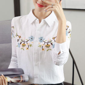 Pure Cotton Embroidered Shirt Womens Long Sleeve Spring Autumn New Korean Style Design Sense Small Audience Versatile Top