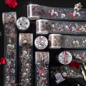 เทปกาวลายกุหลาบโกธิคแบบโครงกระดูกสำหรับตกแต่งสมุดภาพ DIY ตกแต่งสมุดบันทึก เคสมือถือ และโน้ตบุ๊ก 1 ม้วน