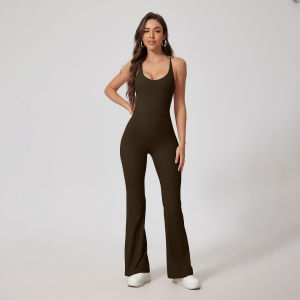 QYUED | Breathable Hollow Lace-up Back Yoga Jumpsuit with Bra Pad