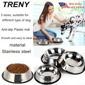 TRENY Malaysia Ready Stock Non-Slip Stainless Steel Dog Bowl and Cat Bowls Food and Water for Small Medium and Large Pets