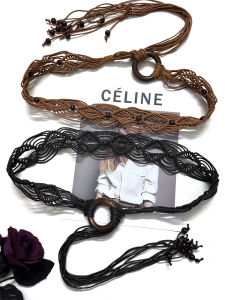 Retro Woven Wide Belt Womens Skirt Casual Versatile Decorative Dress Tassel Rope Waist Chain Accessory Smooth Buckle Closure