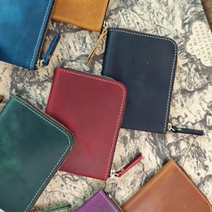New Men Handmade Genuine Leather Short Zipper Wallet Wallet Wallet