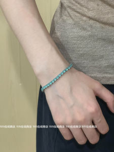 Blue Zircon Flash Bang Bracelet Korean Style Cold Tone Luxury Design Hand Jewelry Alloy Embedded Artificial Gem Womens Fashion Accessory