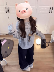 Deep Blue High Waist Cuffed Straight Leg Casual Pants Women Spring Autumn New Design Versatile Floor Length Wide Leg Pants