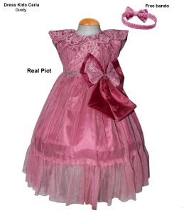 GSD - Dress Pesta Anak Ceria Umur 1 Sampai 5 Tahun Terbaru 2023 Best Seller / Midi Dress Anak Perempuan Brukat Pita - Gaun Pesta Anak + Gratis Bando