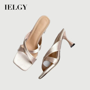 IELGY Summer Open-toe Square Toe Stiletto Heel Champagne Sandals for Women