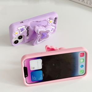 【New】Liquid Silicone Phone Case Stereoscopic Butterfly Bracket shape For iPhone X XS XR 11 12 13 14 15 16 Series