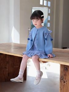 Bộ XiYu bé gái mùa thu xanh caro phong cách Hàn Quốc GTZ52