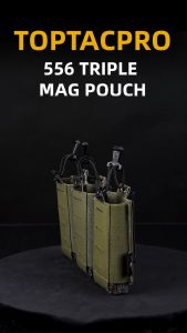 TOPTACPRO Tactical Triple Mag Pouch for 556 Mag MOLLE Lightweight with High Quality Elastic Cloth Tactical Mag Holder 8528