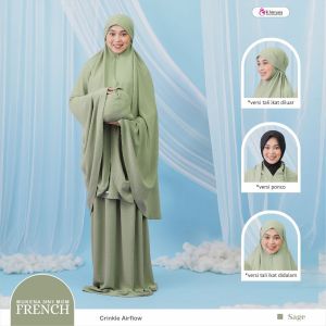 Khimara Mukena French 3 in 1 Adem Polos Mukena Hijab bahan Airflow Crincle Mukena Dewasa Jumbo