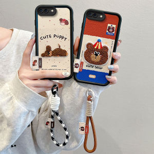 Leather pattern embroidered 3D phone case for Samsung Galaxy A54 A34 A24 A14 A53 A33 with hand strap design protects the camera cartoon pattern cute bear design
