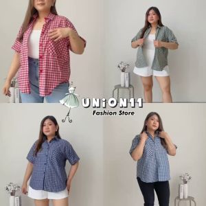 UNION11 - KEMEJA KERJA WANITA LD 126 TANGAN PENDEK | ATASAN WANITA JUMBO XXXL MUAT BB 90 KG | PRAVEN