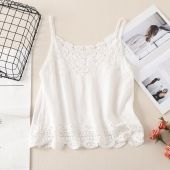 Cotton Lace Trim Halter Neck Vest Women Summer New Loose Sleeveless Inner Wear Base Shirt Top Hollow out Design Original Style
