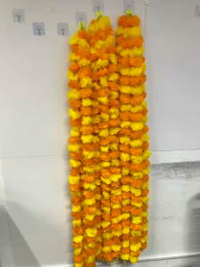 Artificial Marigold Garland Flowers String | Ganesh Pooja | Durga Pooja | Navratri | Diwali | Pongal | Makar Sankranti Decorations (Pack of 5 Pcs | Length - 4.5 ft)